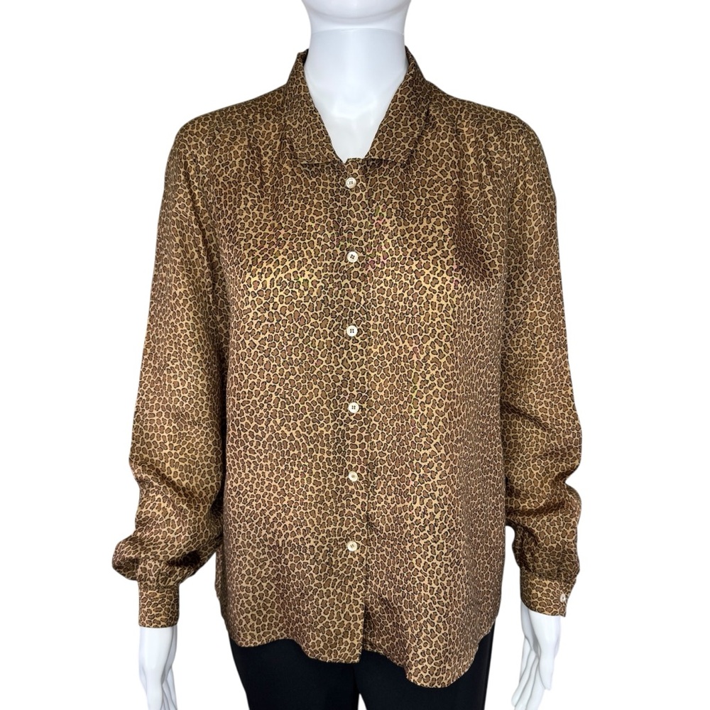 Vintage Bern Conrad Cheetah Animal Print‎ Silk Blouse 10